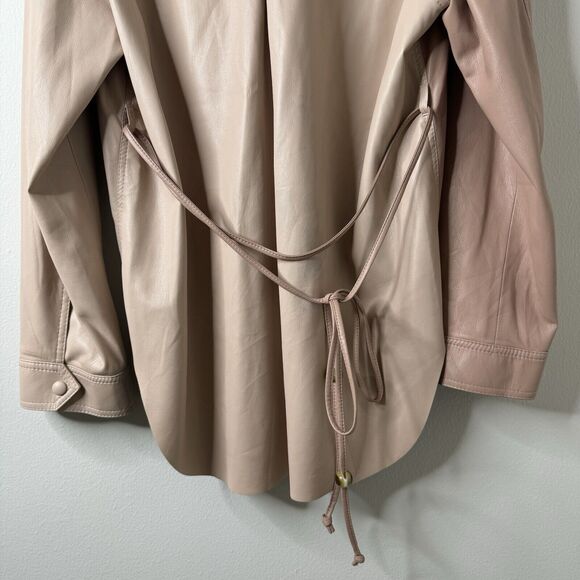 Nanushka Eddy Two-Tone Vegan Leather Shirt Shacket Jacket in Blush Belt Sz M - Picture 8 of 11